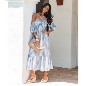 VICI Smocked Gingham Halter Midi Dress Size Large